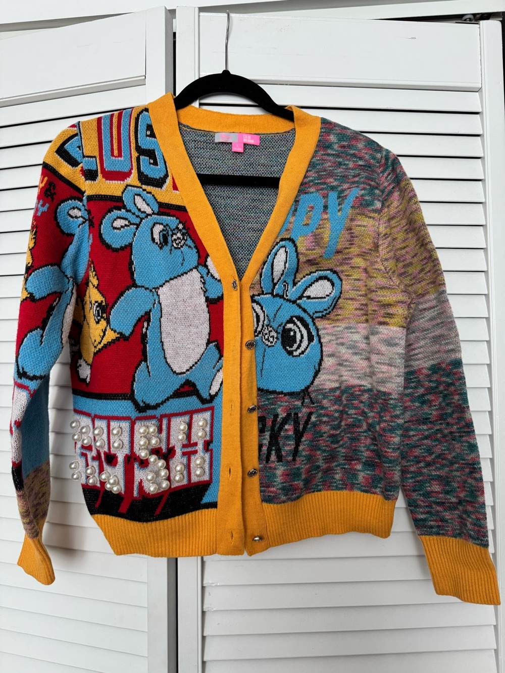 Color Mkibana Disney Multicolor Cartoon Knit Cardigan Sweater w/pearls L